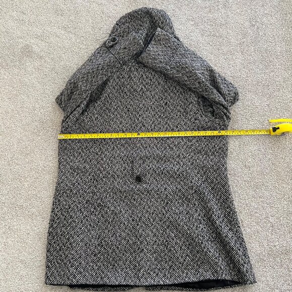 George Herringbone Wool Blend Hooded Coat with Hidden Buttons Black & White 3XL - Picture 11 of 13